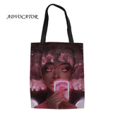 Canvas Shoulder Bag African Girl Print Large Capacity Handbag