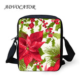 Christmas Flowers Pattern Crossbody Bag Girls Messenger Shoulder Handbag
