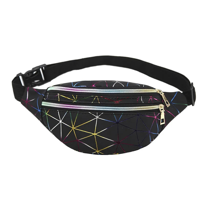 AECU Holographic Waist Bag Pink Silver Fanny Pack Geometric Chest Phone Pouch