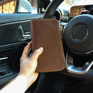 Crazy Horse Leather Men's Long Wallet RFID Anti-magnetic Retro Clutch