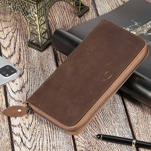Crazy Horse Leather Men's Long Wallet RFID Anti-magnetic Retro Clutch