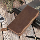 Crazy Horse Leather Men's Long Wallet RFID Anti-magnetic Retro Clutch