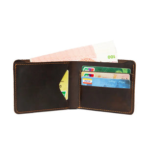 Crazy Horse Leather Men's Wallet Euro American Dollar Clip Retro Cowhide Wallet