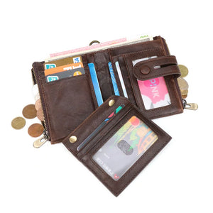 RFID Men's Wallet Crazy Horse Leather Short Zipper Multi-card Retro Style