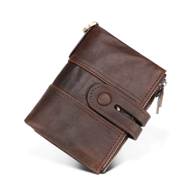 RFID Men's Wallet Crazy Horse Leather Short Zipper Multi-card Retro Style