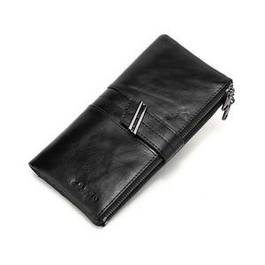 Oil Wax Leather Ladies Wallet Double Zipper Coin Purse Long Clutch Bag
