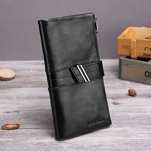 Oil Wax Leather Ladies Wallet Double Zipper Coin Purse Long Clutch Bag