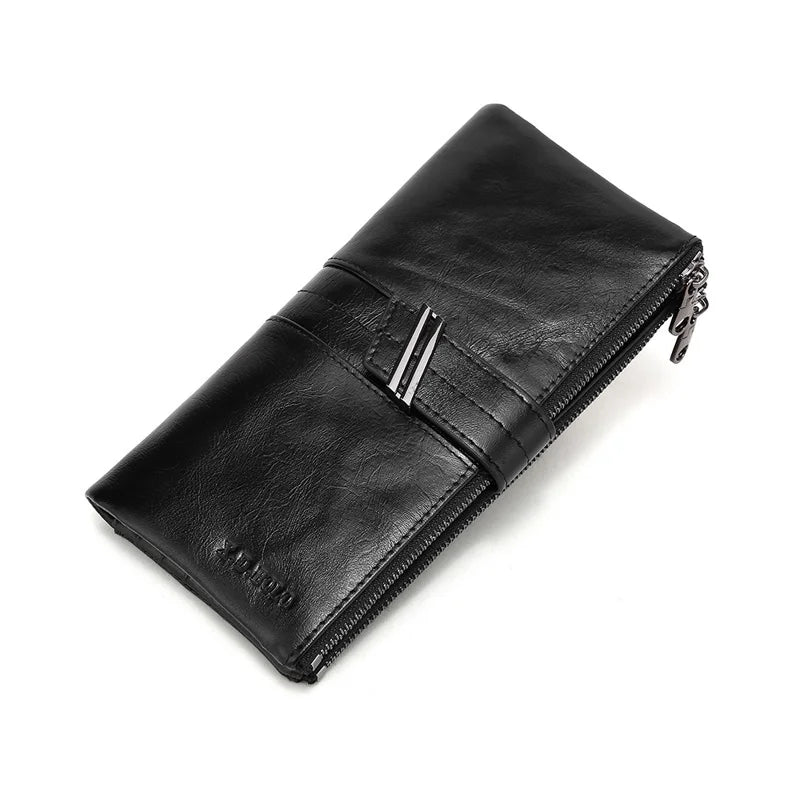 Oil Wax Leather Ladies Wallet Double Zipper Coin Purse Long Clutch Bag