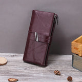 Oil Wax Leather Ladies Wallet Double Zipper Coin Purse Long Clutch Bag