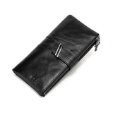 Oil Wax Leather Ladies Wallet Double Zipper Coin Purse Long Clutch Bag