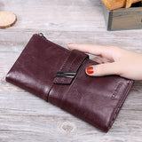 Oil Wax Leather Ladies Wallet Double Zipper Coin Purse Long Clutch Bag