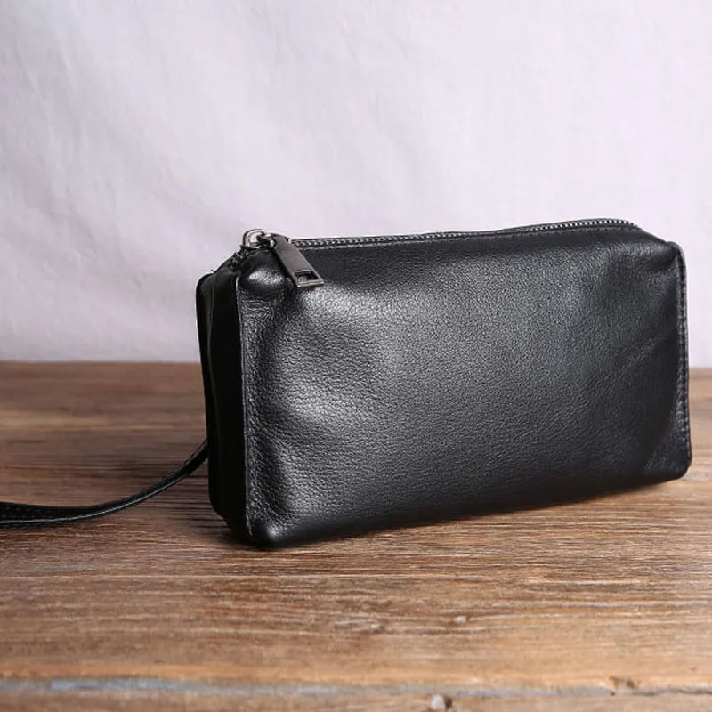 Men's Leather Clutch Wallet Soft Cowhide Mobile Phone Bag