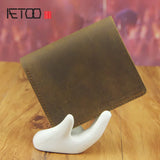 Men's Short Mad Horse Leather Mini Wallet