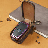 Crazy horse leather double zipper waist hanging car key case GM