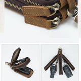 Crazy horse leather double zipper waist hanging car key case GM