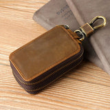 Crazy horse leather double zipper waist hanging car key case GM