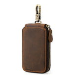 Retro Cowhide Leather Zipper Key Case Crazy Horse Leather Car Key Case