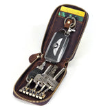 Retro Cowhide Leather Zipper Key Case Crazy Horse Leather Car Key Case