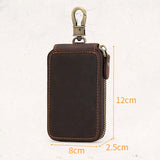 Retro Cowhide Leather Zipper Key Case Crazy Horse Leather Car Key Case