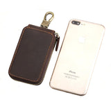 Retro Cowhide Leather Zipper Key Case Crazy Horse Leather Car Key Case