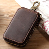 Retro Cowhide Leather Zipper Key Case Crazy Horse Leather Car Key Case