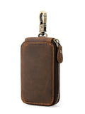 Retro Cowhide Leather Zipper Key Case Crazy Horse Leather Car Key Case