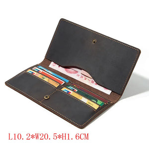 Men's Crazy Horse Leather Wallet Men's Bag Hand Bag Long Wallet