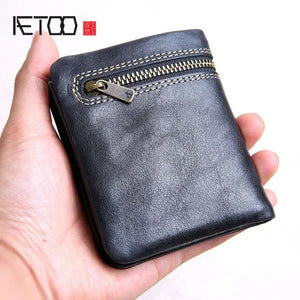 Ultra-thin Leather Wallet Short Zipper Buckle - Mini Purse for Men and Women