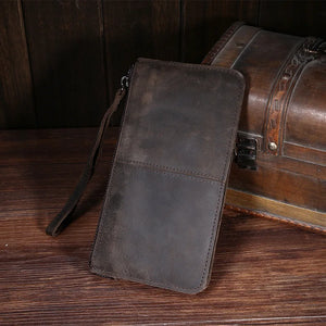 Vintage Leather Wallets Crazy Horse Long Phone Bags