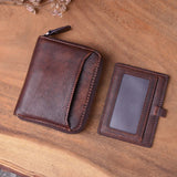 Vintage Leather Short Wallet Zipper Cowhide Large Capacity