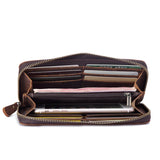 Vintage Leather Wallet Crazy Horse Long Zipper Bag Clutch