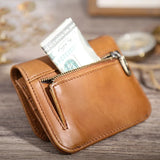 Zero Wallet Oil Wax Leather Ladies Small Purse RFID Pocket Handbag