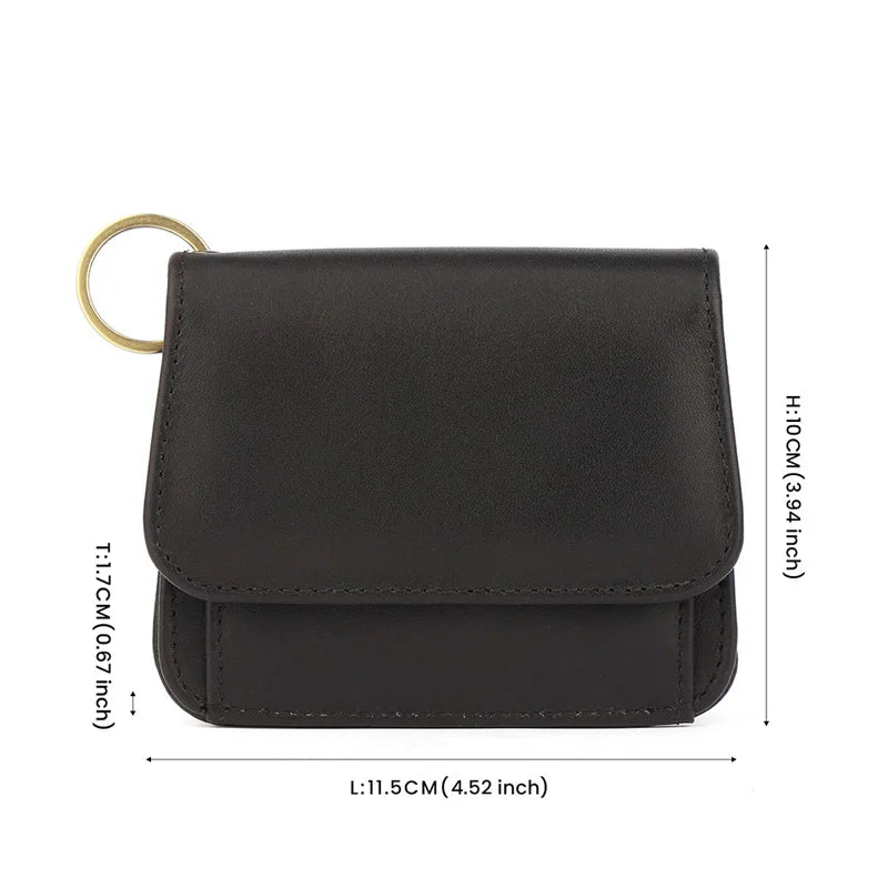 Zero Wallet Oil Wax Leather Ladies Small Purse RFID Pocket Handbag