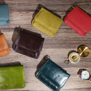 Zero Wallet Oil Wax Leather Ladies Small Purse RFID Pocket Handbag