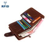 Crazy Horse Leather Men's Wallet Short Antimagnetic Retro Vintage Style