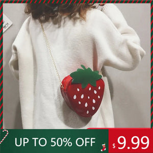 Strawberry Shape Shoulder Bag Pu Leather Crossbody Chain Handbag