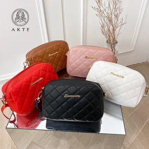 AKTE Small Shoulder Bag Women's Rhombus Embroidered Line Chain Crossbody