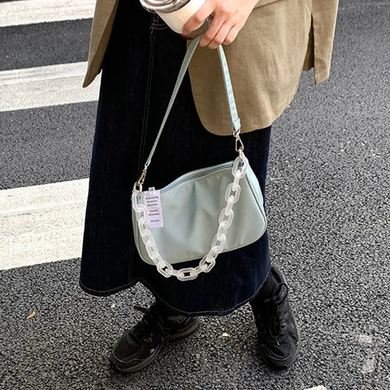 ALANOS Small Shoulder Underarm Nylon Ladies Chain Mini Purse Handbag