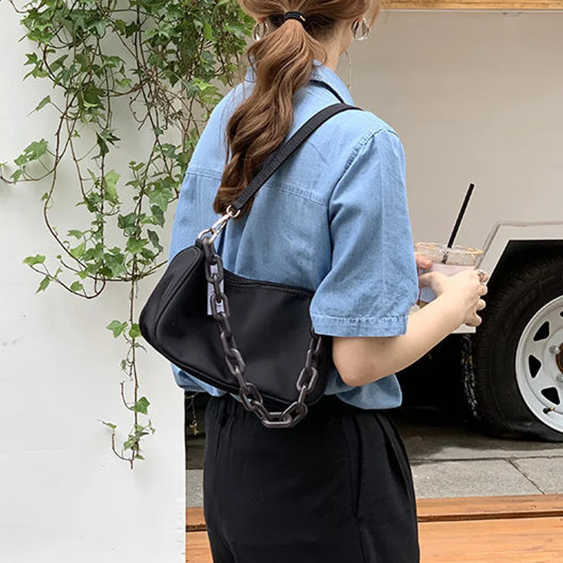 ALANOS Small Shoulder Underarm Nylon Ladies Chain Mini Purse Handbag