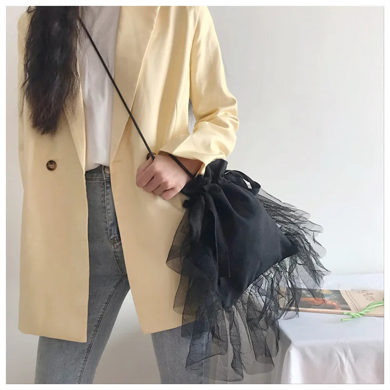 Dark Style Shoulder Bag with Ruffles Design