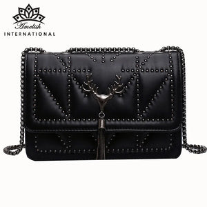 Rivet Tassel Shoulder Handbag PU Leather Chain Purses for Lady Party Gift