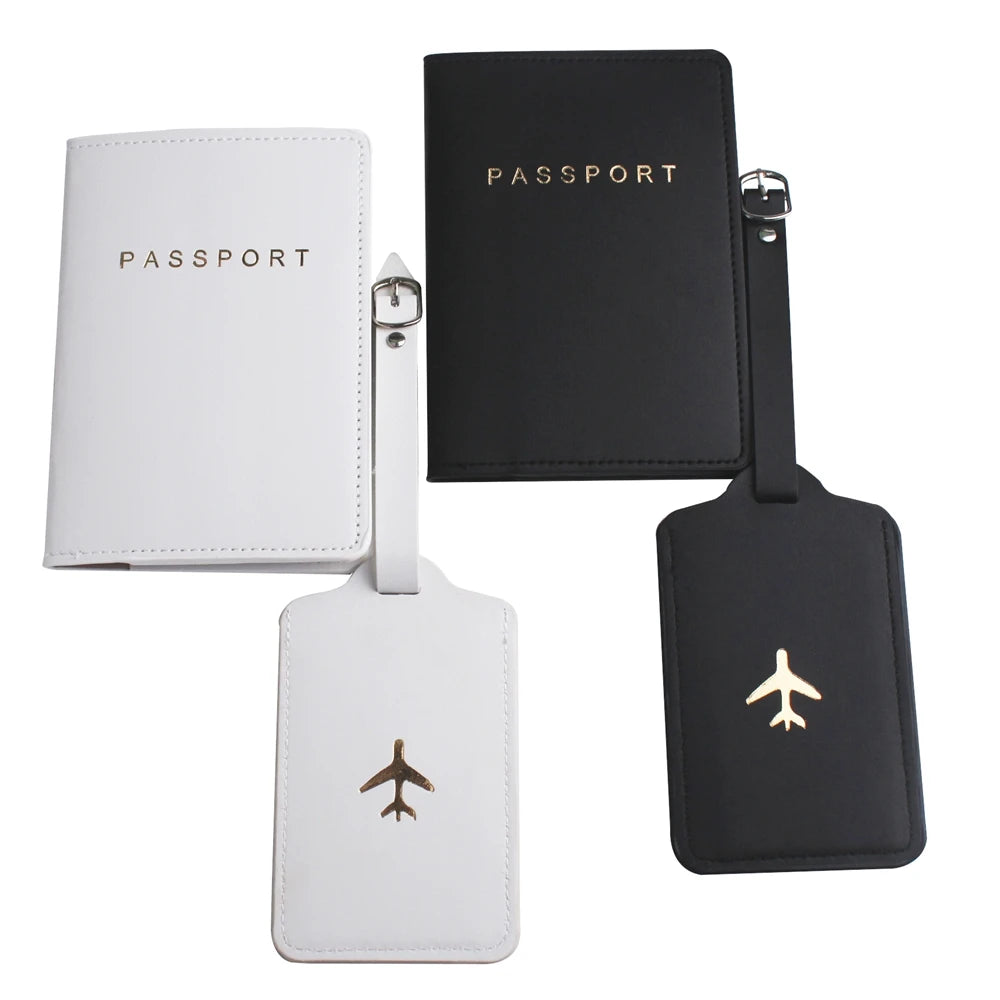 Solid Airplane Passport Cover Luggage Tag Couple wedding Passport Cover Case