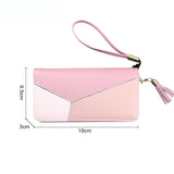Long PU Leather Purse Tassel Wallet Solid Patchwork Zipper
