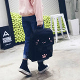 Fashion Cat Embroidery Canvas Student Backpack