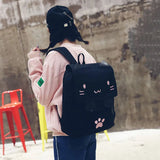 Fashion Cat Embroidery Canvas Student Backpack