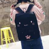 Fashion Cat Embroidery Canvas Student Backpack