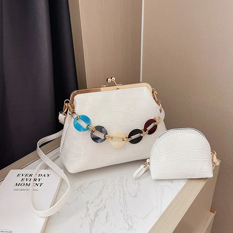 ASHINE Chain Shoulder Bags Set for Women Crocodile Purses and Handbags