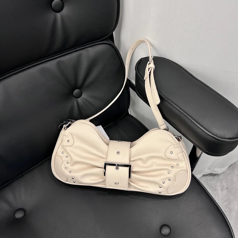 ASHINE European Ladies Shoulder Messenger Bag Ruched Belt Lock Women