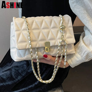 ASHINE Quilted Crossbody Bag for Women with Chains, Soft Shoulder Handbag
