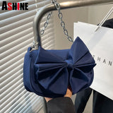 ASHINE Small Ladies Shoulder Bag Chain Women Underarm Bags Nylon Big Bow Purses